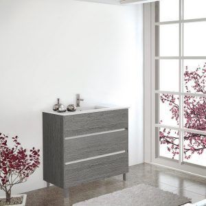  SZUBEE Mueble de baño de pared de 36 pulgadas con lavabo de  cerámica y puerta de cierre suave, roble claro liso : Herramientas y  Mejoras del Hogar