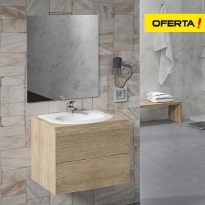 Mueble de baño Ibiza 60x50 con lavabo encastrado y espejo liso